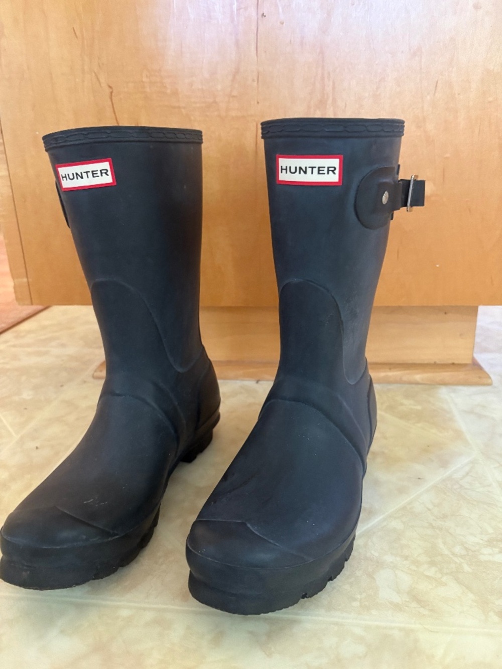 Hunter Black Rain Boots with Red Logo Trim